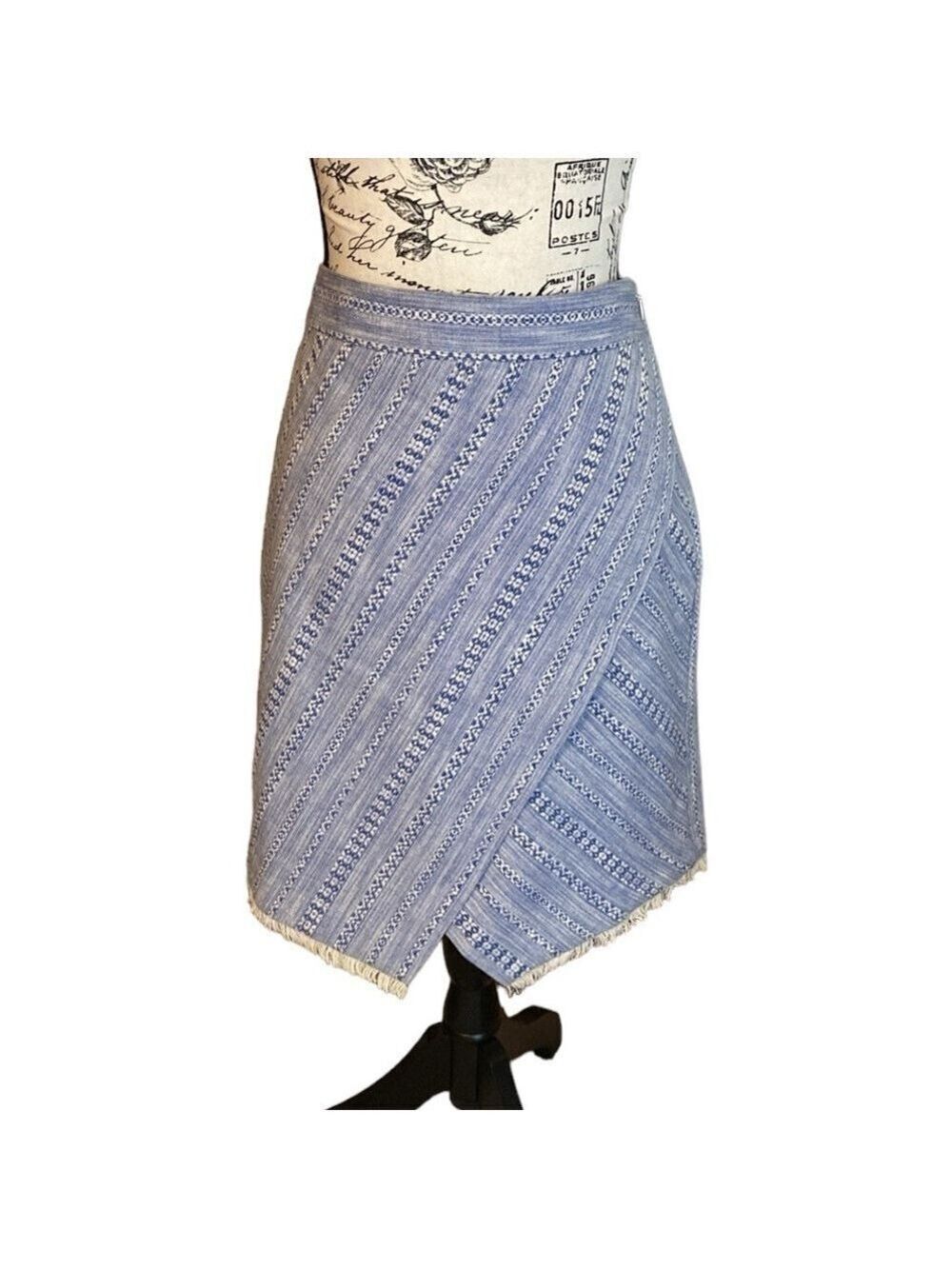 LOFT Pencil Skirt Fringe Hem Blue & White Stripe Size 6 New